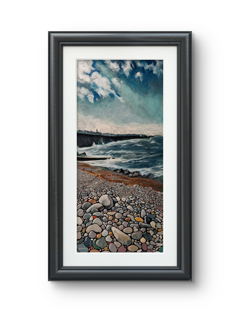 Buckie from Old Shipyard. Framed painting by Fiona J Billing Smith.