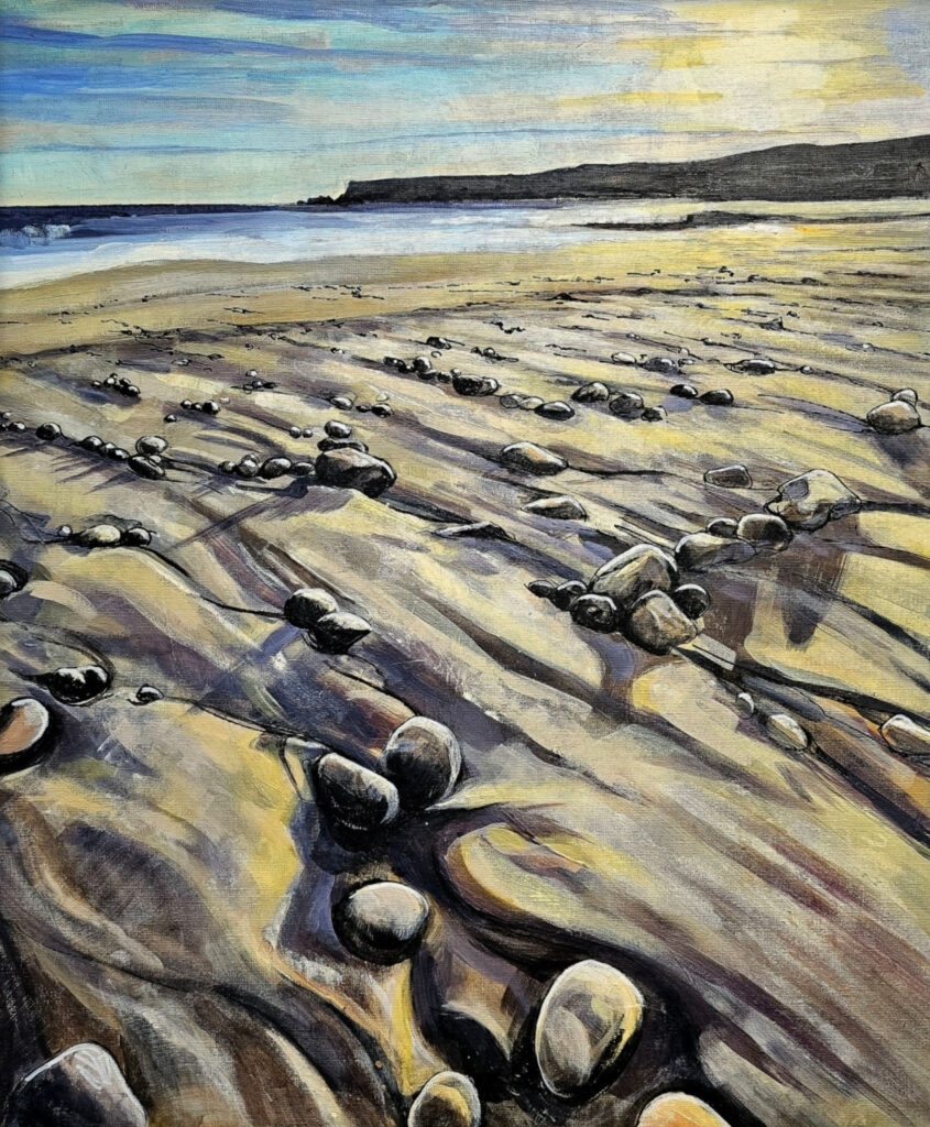 Cullen Beach in Sunlight, Painting by Fiona J Billing Herd.