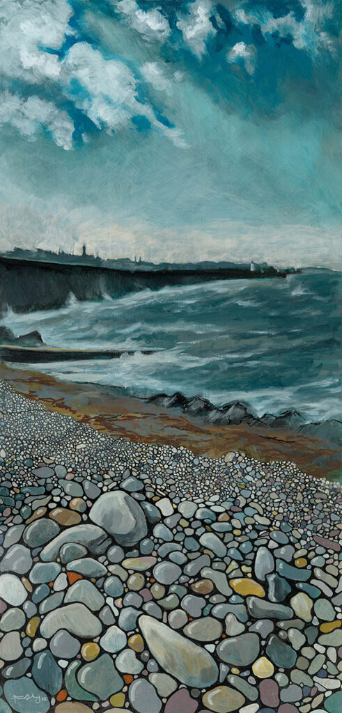 Buckie from the Old Harbour painting by Fiona J Billing Smith.