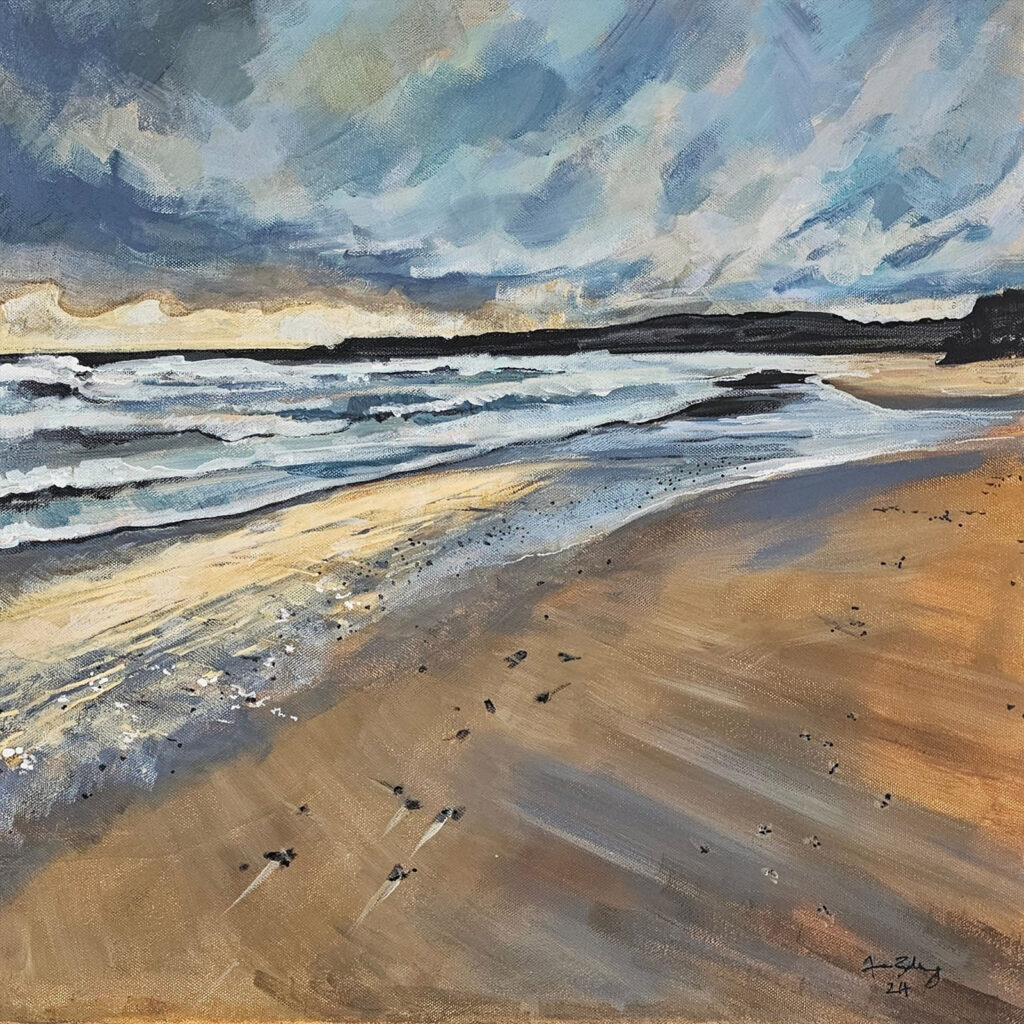 Dawn Beach, Cullen. Painting by Fiona J Billing Smith