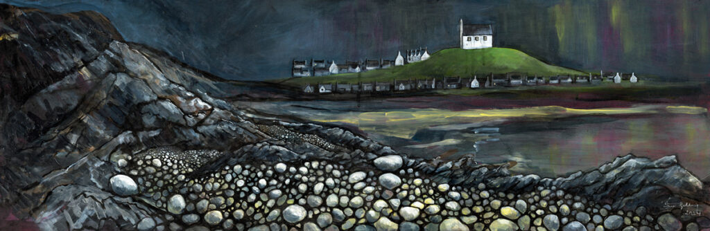 Northern Lights at Finechty, painting by Fiona J Billing Smith