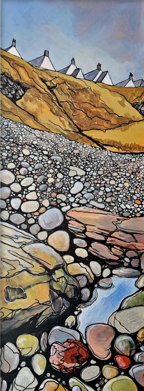 Portknockie from Three Creeks, painting by Fiona J Billing Smith.