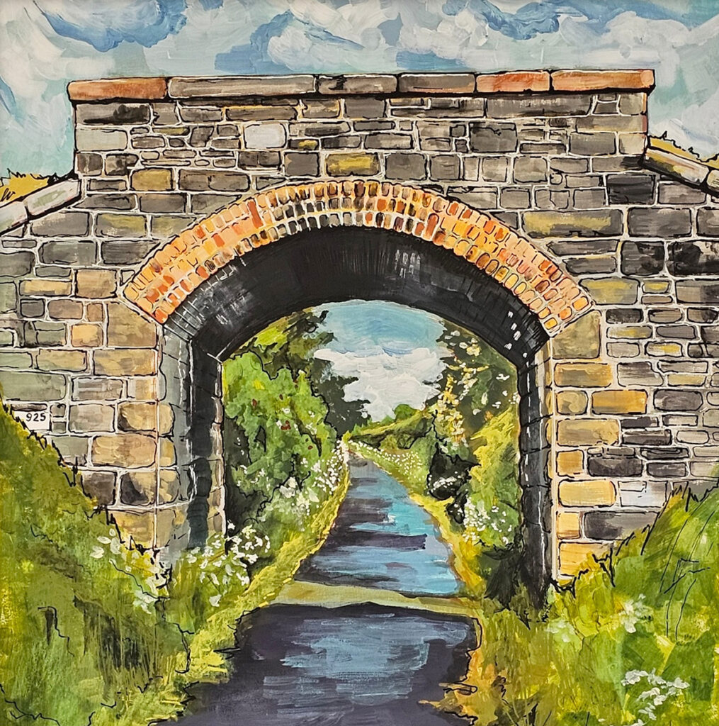 Railway Bridge , Portknockie. Painting by FIona J Billing Smith.