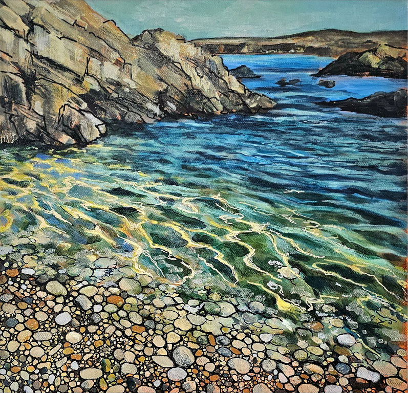 Shingle Beach in Sunlight. Painting by Fiona J Billing Smith.